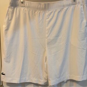 Lacoste White Men's Athletic Shorts with Embroidered Crocodile